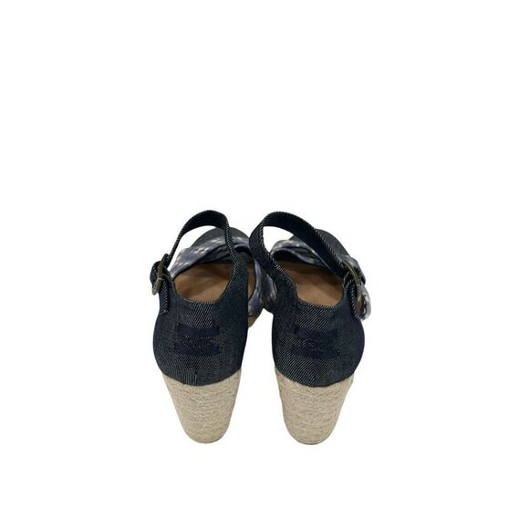 TOMS Sienna Wedge Espadrille Sandal Blue Denim Batik Tie Dye Womens Size 7.5 - Picture 4 of 10